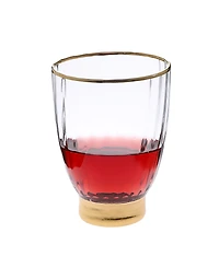 Classic Touch Set of 6 Straight Line Textured Stemless Wine Glasses with Vivid Gold Tone Base and Rim