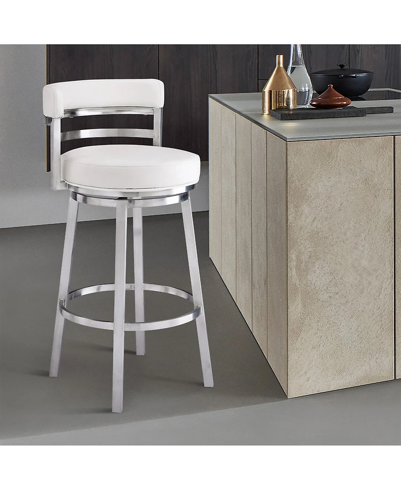 Madrid 30" Bar Height Swivel Gray Artificial leather and Brushed Stainless Steel Stool