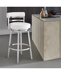 Madrid 30" Bar Height Swivel Gray Artificial leather and Brushed Stainless Steel Stool