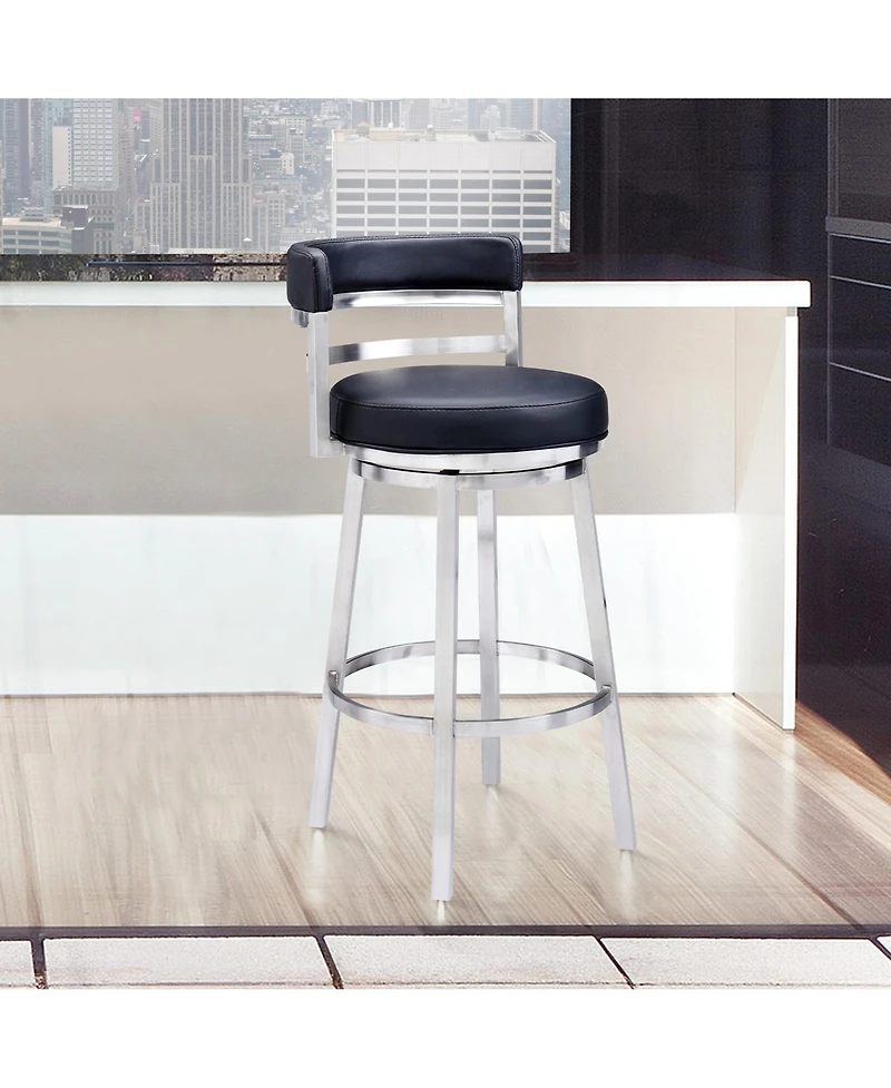Madrid 30" Bar Height Swivel Gray Artificial leather and Brushed Stainless Steel Stool