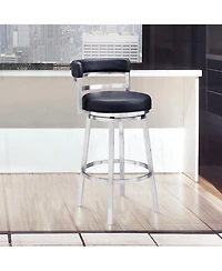 Madrid 30" Bar Height Swivel Gray Artificial leather and Brushed Stainless Steel Stool