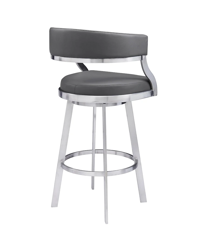 Saturn 30" Bar Height Swivel Gray Artificial leather and Brushed Stainless Steel Bar Stool