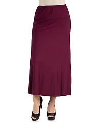 24Seven Comfort Apparel Women Elastic Waist Solid Color Maxi Skirt