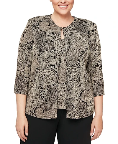 Alex Evenings Plus Glitter-Print Jacket & Top Set