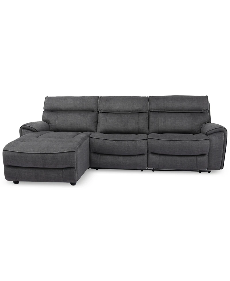 Closeout! Hutchenson 3-Pc. Fabric Chaise Sectional with Power Recliner and Headrest