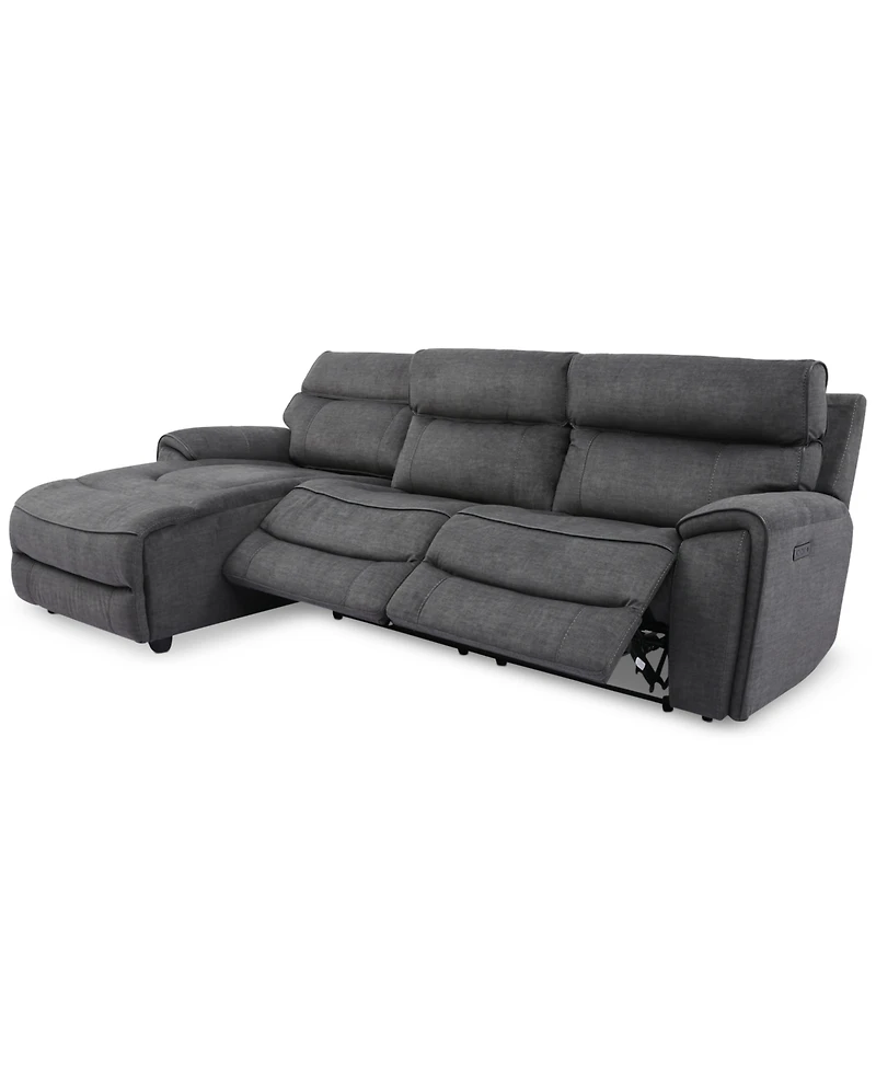 Closeout! Hutchenson 3-Pc. Fabric Chaise Sectional with 2 Power Recliners and Headrests