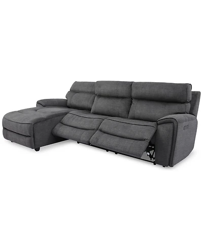 Closeout! Hutchenson 3-Pc. Fabric Chaise Sectional with 2 Power Recliners and Headrests