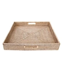 Artifacts Trading Company Rattan Square Tray With Cutout Handles