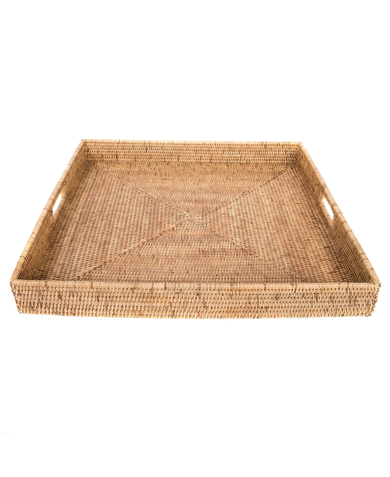 Artifacts Trading Company Rattan Square Tray with Cutout Handles