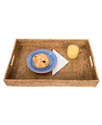 Artifacts Trading Company Rattan Rectangular Tray With Cutout Handles