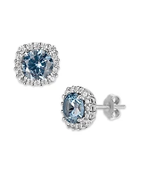 Multi Colored Cubic Zirconia Cushion Shape Stud Earring Sterling Silver