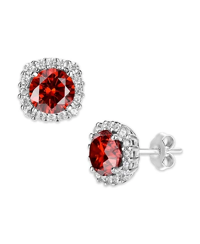 Multi Colored Cubic Zirconia Cushion Shape Stud Earring Sterling Silver