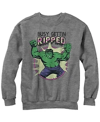 Marvel Men's Classic Comics Hulk Busy Gettin Ripped, Crewneck Fleece