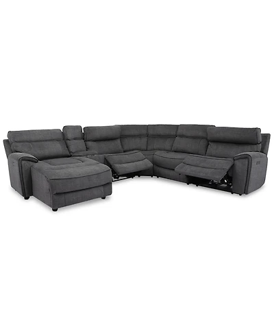 Closeout! Hutchenson 6-Pc. Fabric Chaise Sectional with 2 Power Recliners and Console