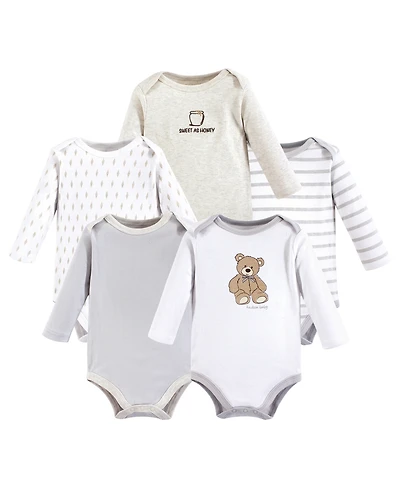 Hudson Baby Boys Unisex Soft Cotton Long-Sleeve Bodysuit 5Pk