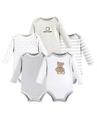 Hudson Baby Boys Unisex Soft Cotton Long-Sleeve Bodysuit 5Pk