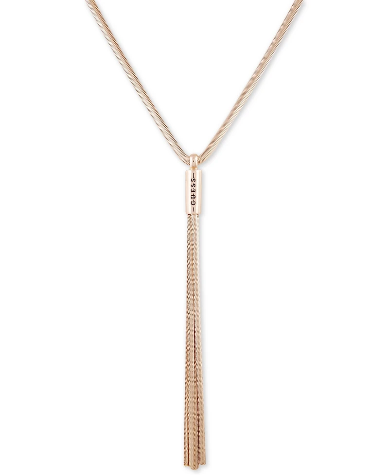 Guess Gold-Tone Logo & Tassel Snake-Chain Lariat Necklace, 28" + 2" extender