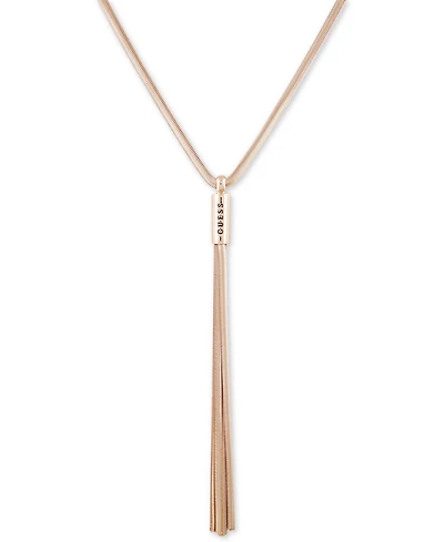 Guess Gold-Tone Logo & Tassel Snake-Chain Lariat Necklace, 28" + 2" extender