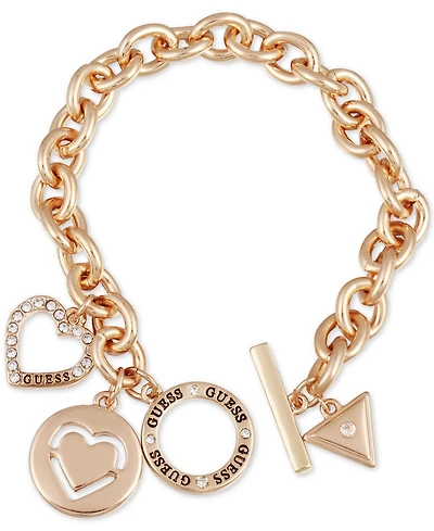 Guess Pave Heart & Logo Charm Link Bracelet