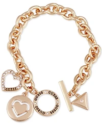 Guess Pave Heart & Logo Charm Link Bracelet