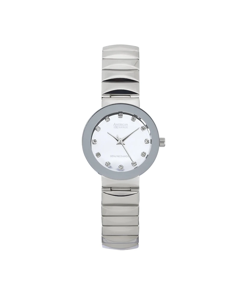 American Exchange Ladies Genuine Diamond Collection Shiny Silver Watch, 28mm