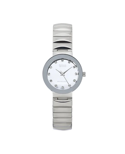 American Exchange Ladies Genuine Diamond Collection Shiny Silver Watch, 28mm