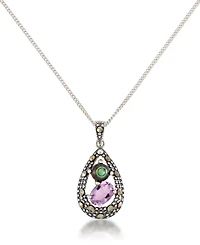 Marcasite, Amethyst (7/8 ct. t.w.) and Abalone (1-1/2 ct. t.w.) Teardrop Pendant+18" Chain in Sterling Silver