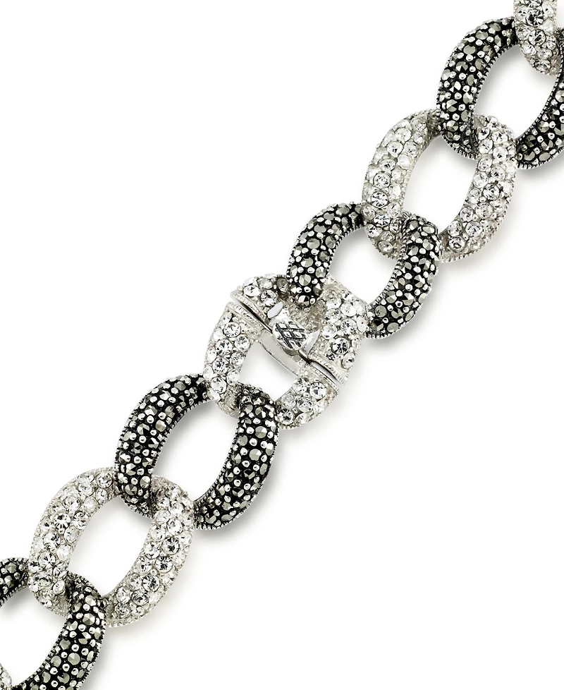 Marcasite and Crystal Pave Oval Interlocking 18" Necklace in Sterling Silver