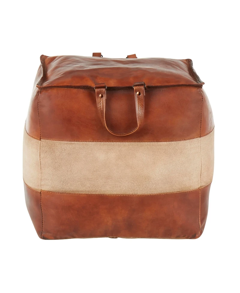 Cobbler Industrial Pouf Leather and Canvas by Lumisource