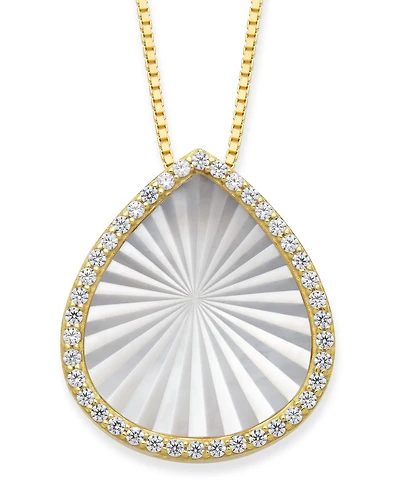 Mother of Pearl 15x13mm and Cubic Zirconia Pear Shaped Pendant with 18" Chain in Gold over Silver