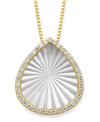 Mother of Pearl 15x13mm and Cubic Zirconia Pear Shaped Pendant with 18" Chain in Gold over Silver