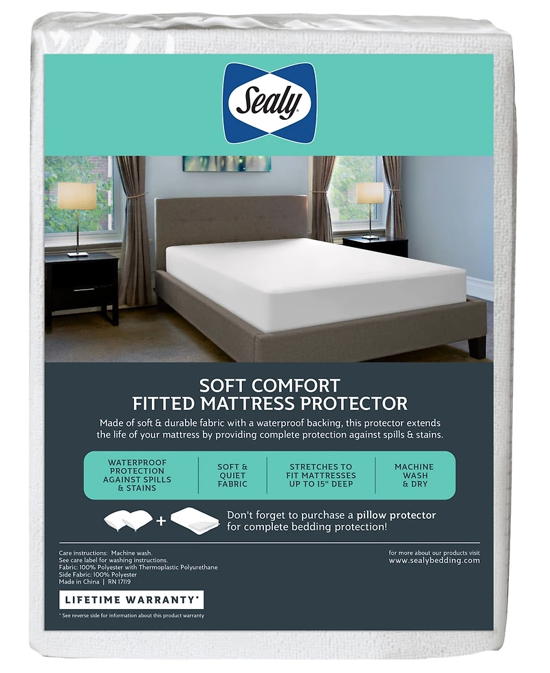 Sealy Soft Comfort Fitted Waterproof Mattress Protector, Queen