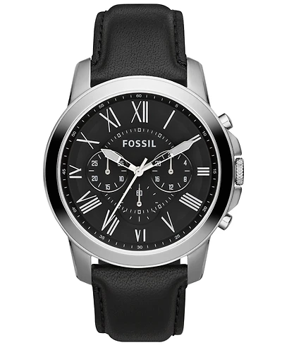Fossil Men's Chronograph Grant Black Leather Strap Watch 44mm FS4812