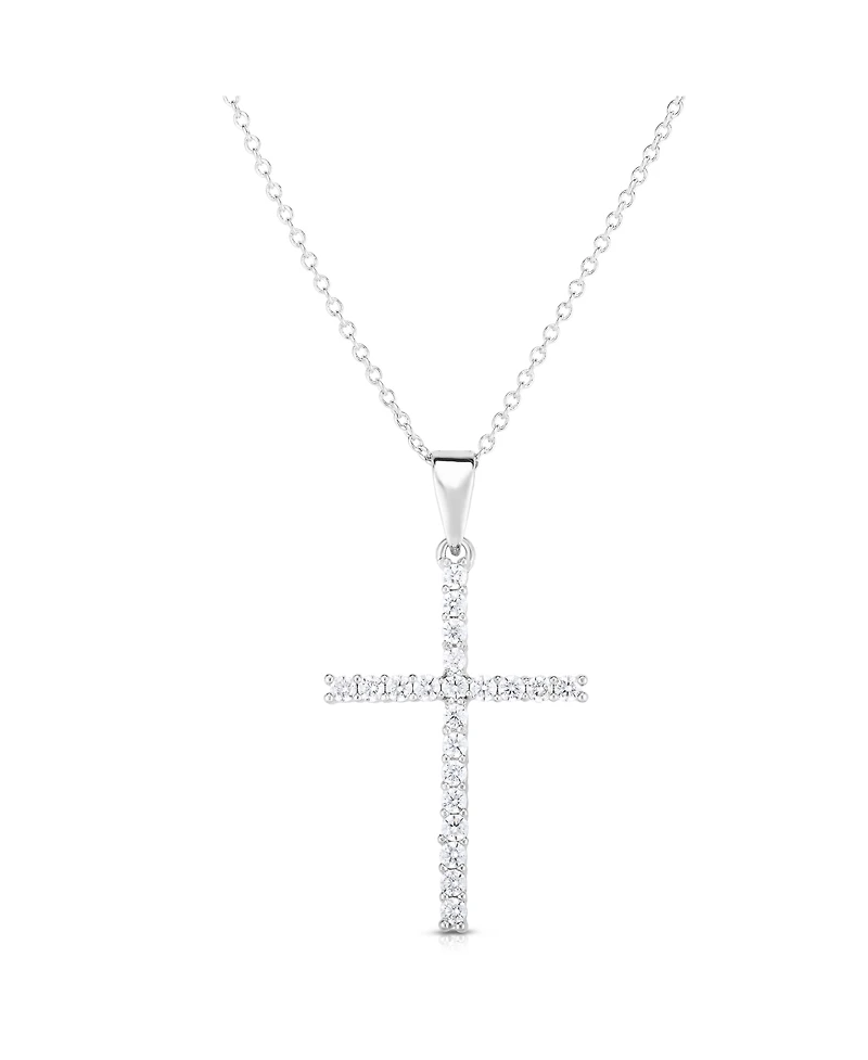 Cubic Zirconia Sleek Cross Pendant In Silver Plate or Rose Gold