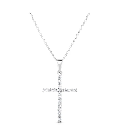 Cubic Zirconia Sleek Cross Pendant In Silver Plate or Rose Gold