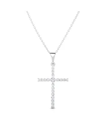 Cubic Zirconia Sleek Cross Pendant In Silver Plate or Rose Gold