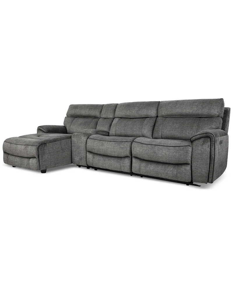 Closeout! Hutchenson 4-Pc. Fabric Chaise Sectional with 2 Power Recliners, Power Headrests and Console