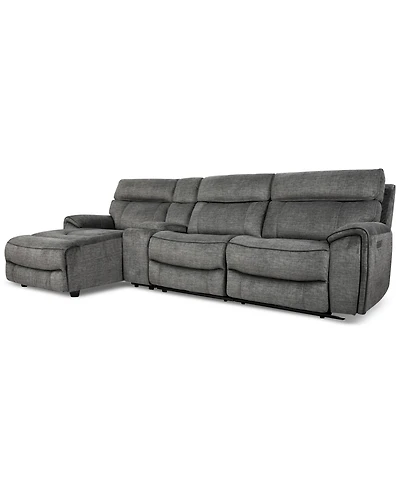 Closeout! Hutchenson 4-Pc. Fabric Chaise Sectional with 2 Power Recliners, Headrests and Console