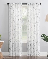 Delia Embroidered Floral Sheer Rod Pocket Curtain Panel