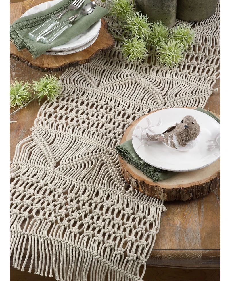 Saro Lifestyle Cotton Table Runner with Macrame Design