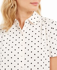 Anne Klein Cap-Sleeve Button-Up Blouse