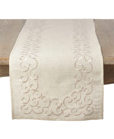 Saro Lifestyle Embroidered Swirl Design Linen Blend Runner