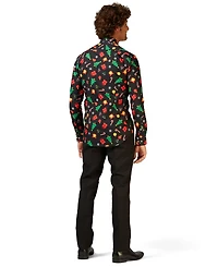 OppoSuits Men's Christmas Shirt - Festive Holiday Icons Button Up Dress Shirt - Slim Fit - Black - Long sleeve