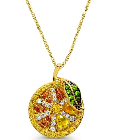 Multi-Colored Sapphire and Tsavorite (1/20 ct. t.w.) Orange Pendant in 14K Yellow Gold