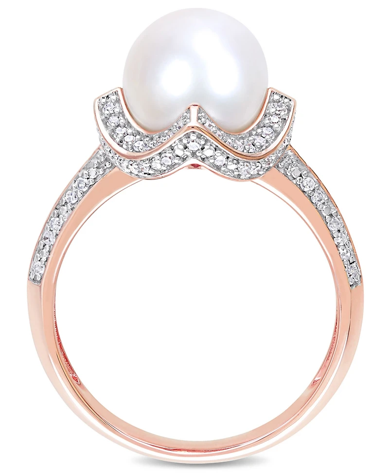 Freshwater Cultured Pearl (8.5-9mm) and Diamond (1/4 ct. t.w.) Vintage Halo Ring 10k Rose Gold