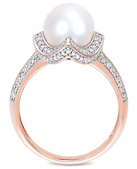 Freshwater Cultured Pearl (8.5-9mm) and Diamond (1/4 ct. t.w.) Vintage Halo Ring 10k Rose Gold