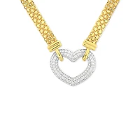 Cubic Zirconia Heart 18" Pendant Necklace in Sterling Silver & 18k Gold-Plate