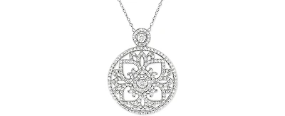Cubic Zirconia Antique-Look Medallion 18" Pendant Necklace in Sterling Silver