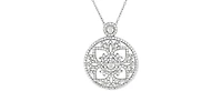 Cubic Zirconia Antique-Look Medallion 18" Pendant Necklace in Sterling Silver