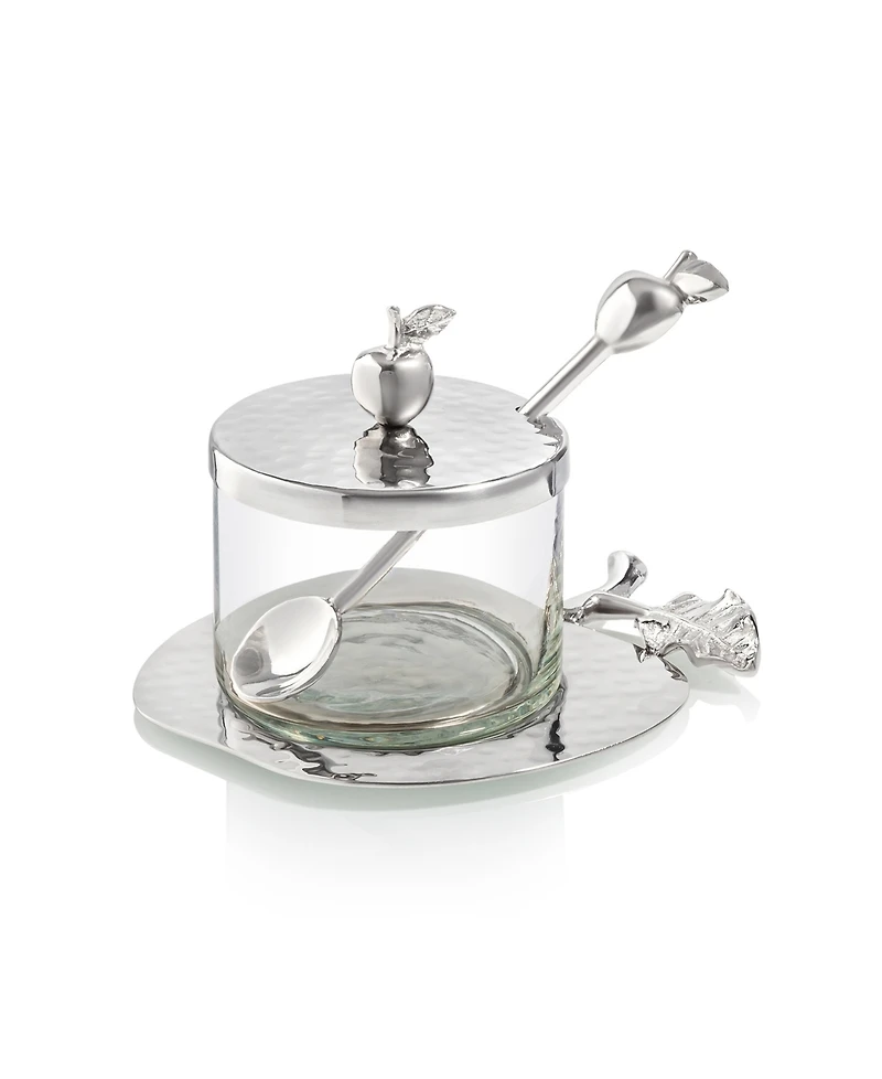 Classic Touch Nickel and Glass Honey Dish with Apple Shaped Tray